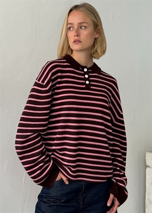 Adanne stripe polo bluse Bordeaux/PInk Boii Studios